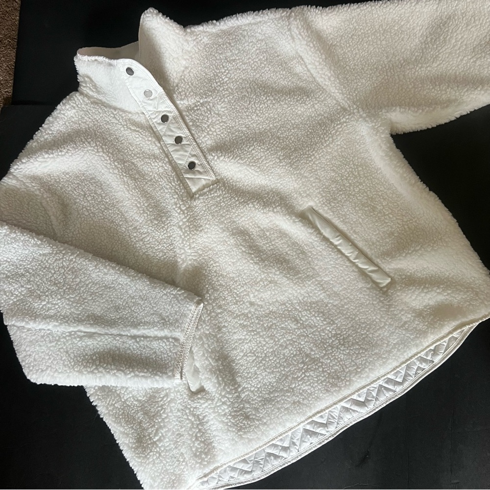 Athleta Cozy Sherpa Snap Sweatshirt Magnolia White Oversized Women’s 1X